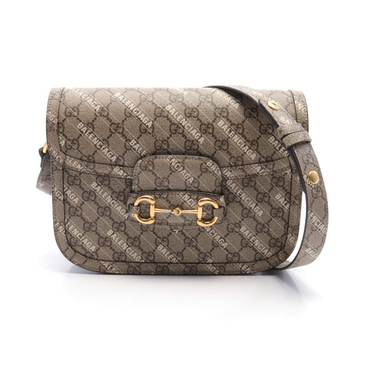 GUCCI GUCCI * Luxury Balenciaga  Horsebit 1955 Shoulder bag PVC Beige Dark brown White