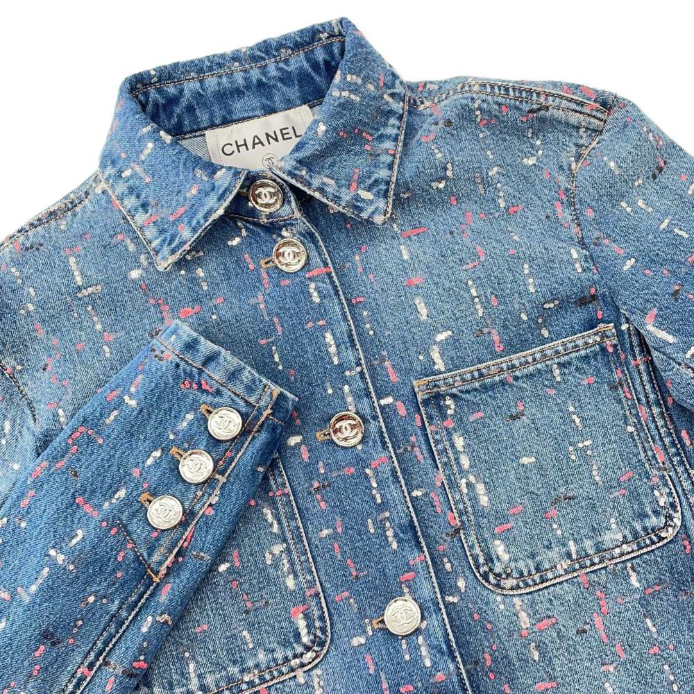 CHANEL Denim Jacket Size 38 Blue P75259 Cotton100%