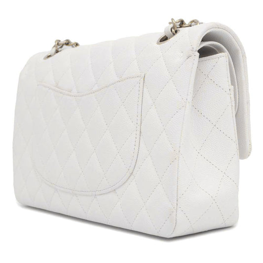 CHANEL Matelasse ChainShoulder Bag White A01112 Caviar Leather Size 25