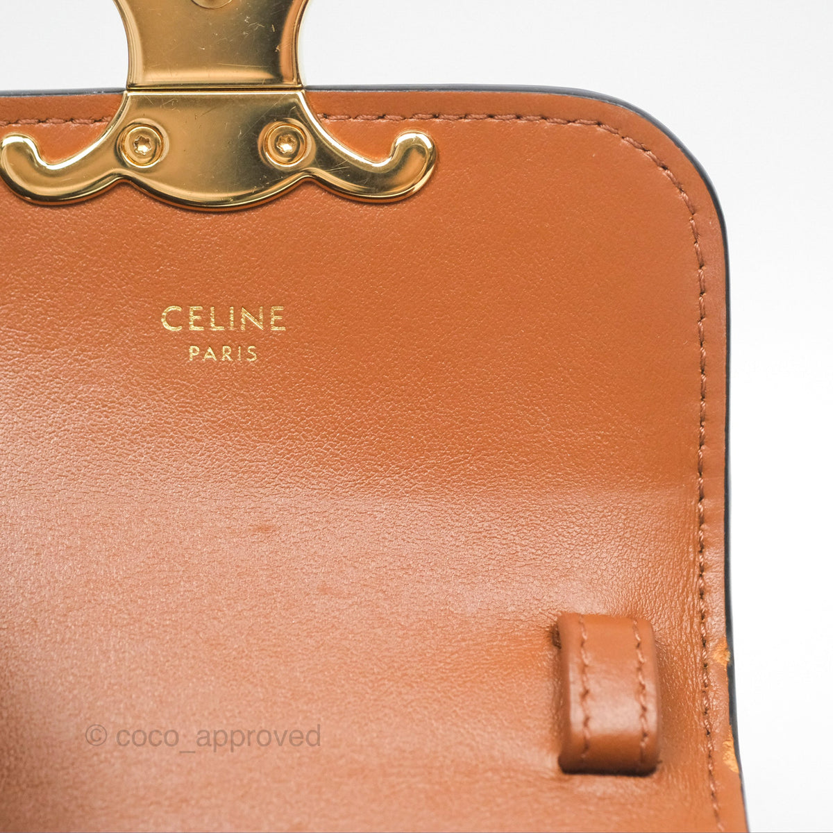 Celine Mini Triomphe Tan Canvas Calfskin