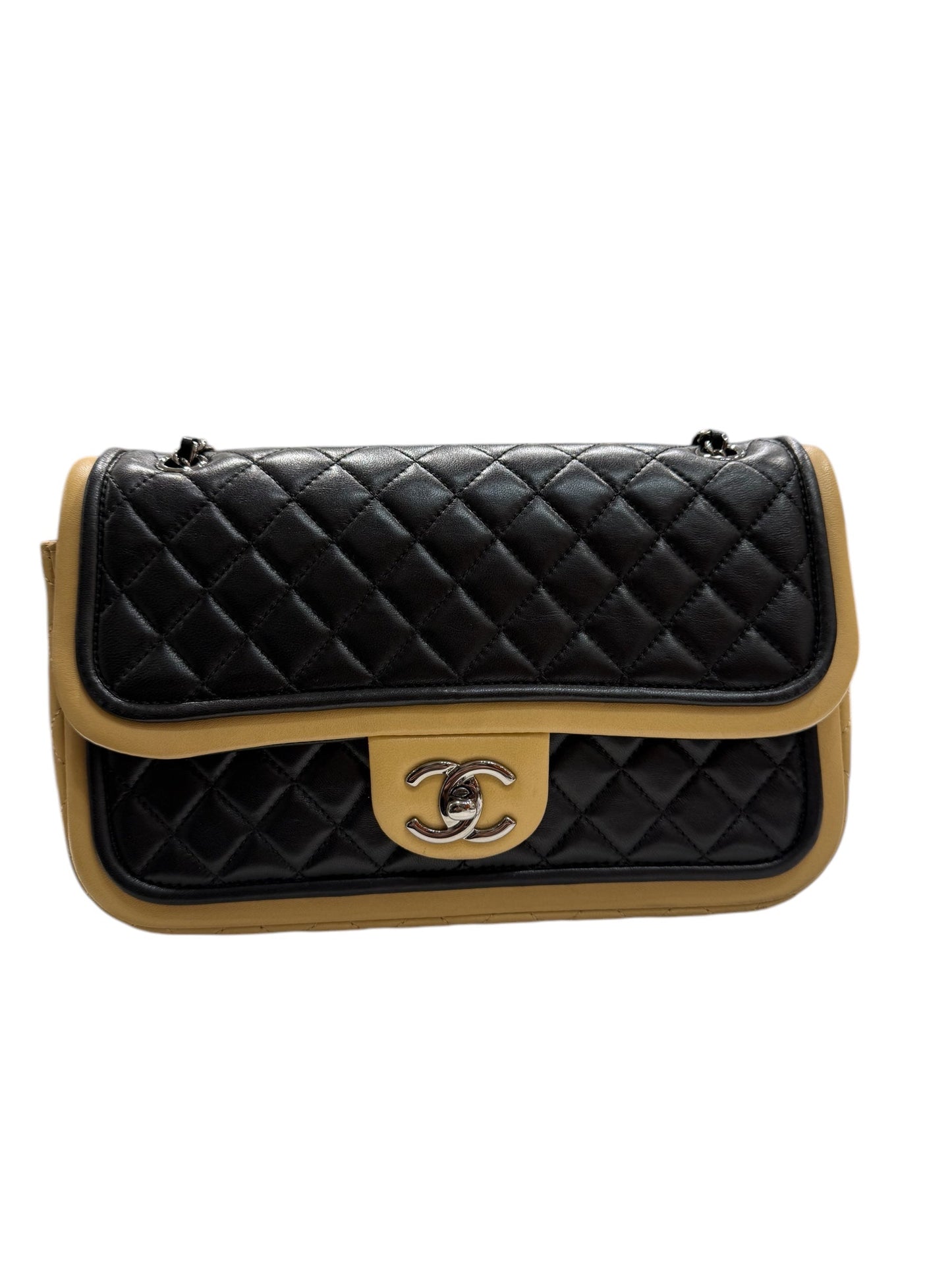 Chanel - Sac classique à Rabat bicolore Noir/Camel