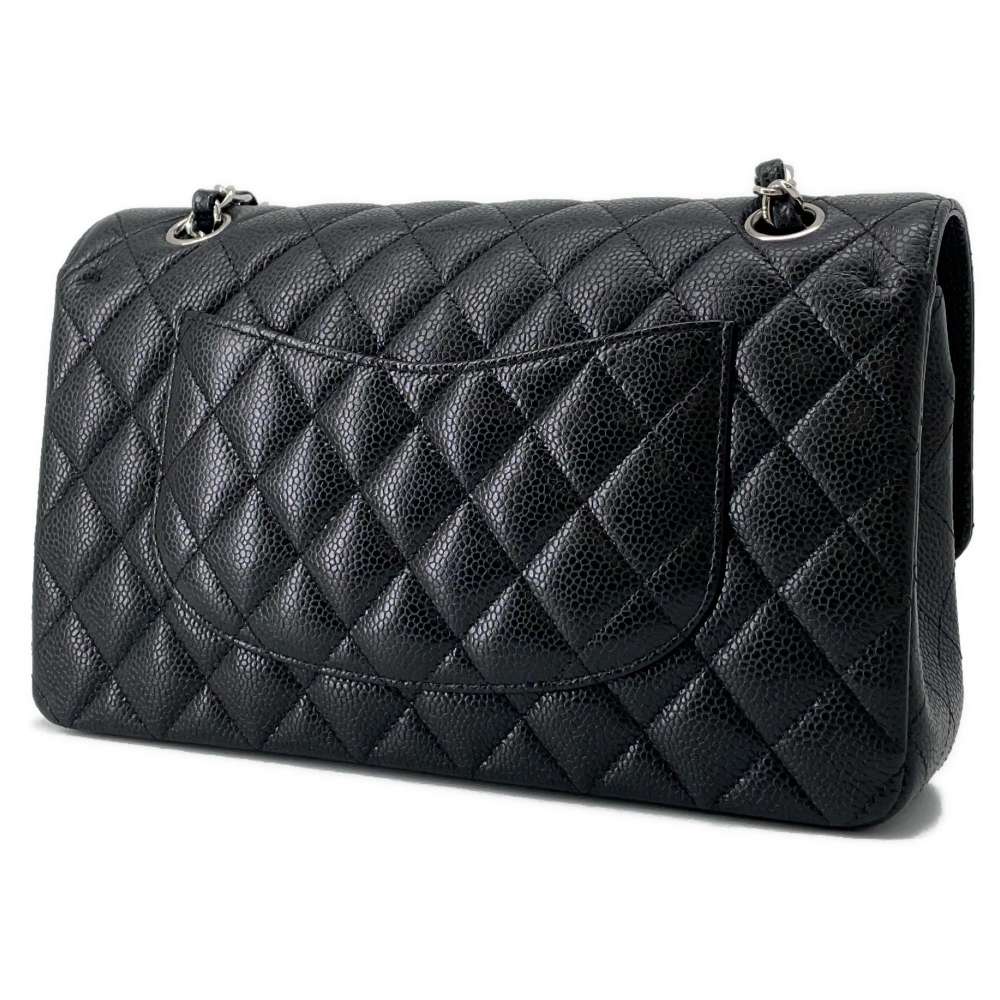 CHANEL Matelasse W Flap ChainShoulder Bag Black A01112 Caviar Leather Size 25