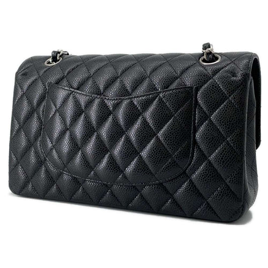 CHANEL Matelasse W Flap ChainShoulder Bag Black A01112 Caviar Leather Size 25
