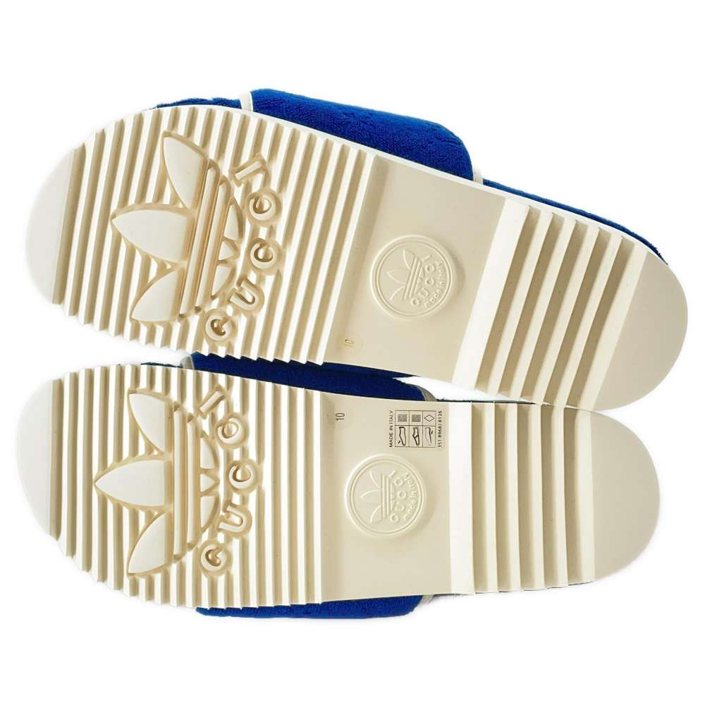 GUCCI Adidas Collaboration Platform Sandals Blue/White 702412 GGCotton Rubber Size 10