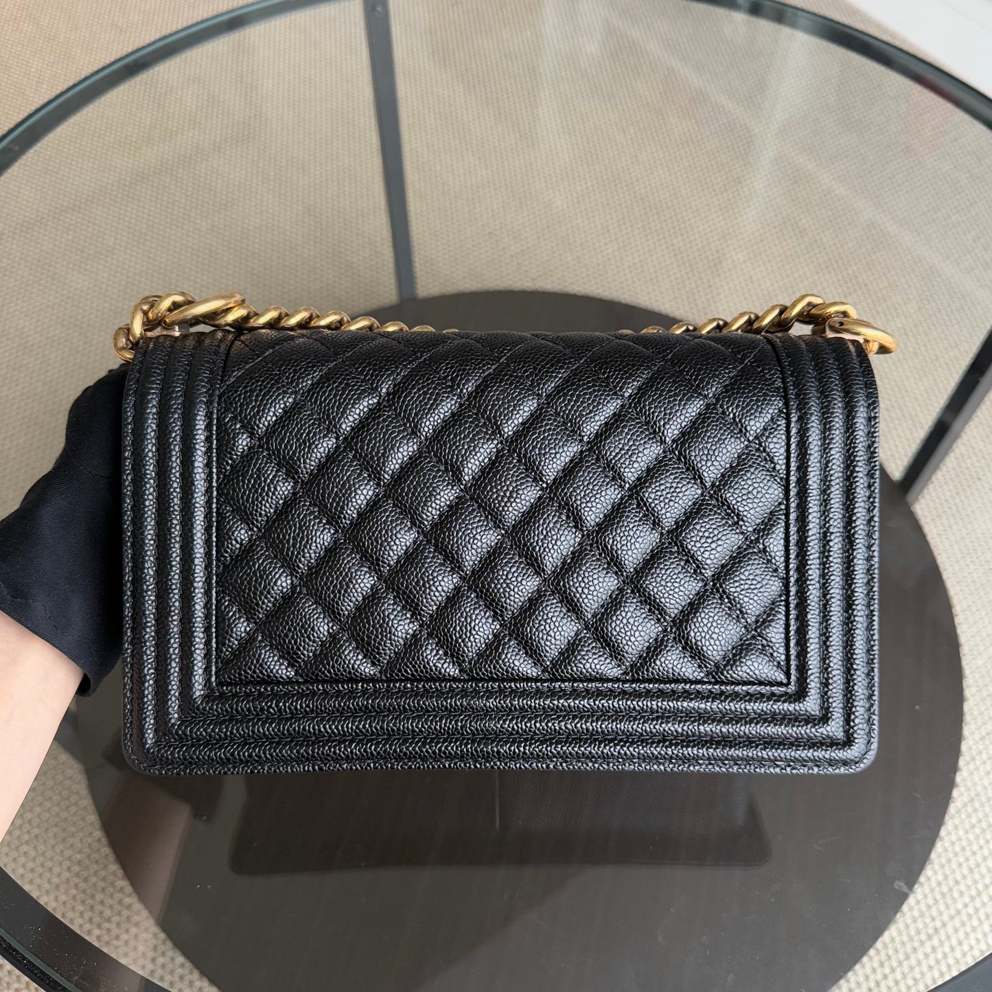 Chanel Boy Medium - Caviar 25CM Quilted Black Ruthenium Gold Hardware Series 20