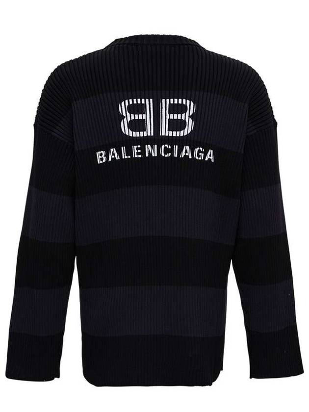 Luxury Balenciaga  Back BB Logo Stripe Cotton Knit Top Black