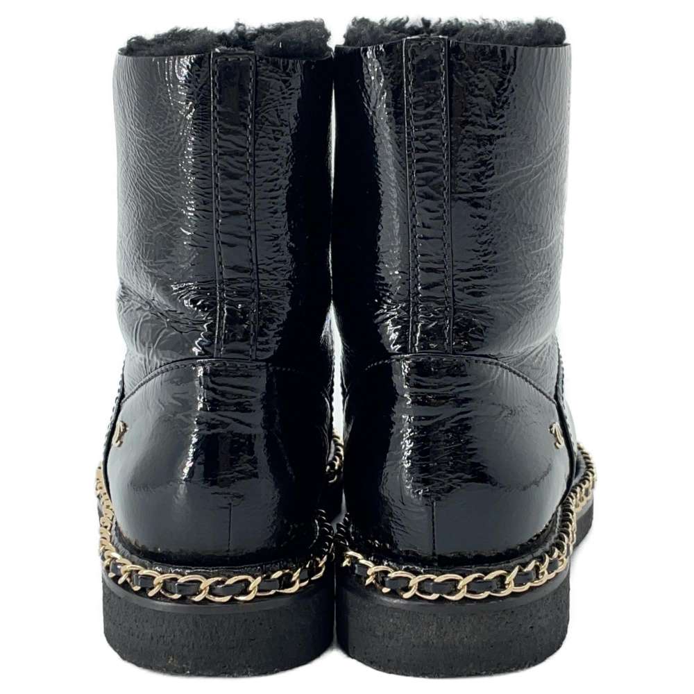 CHANEL Chain short boots Black G34113 Patent Leather Size 37C