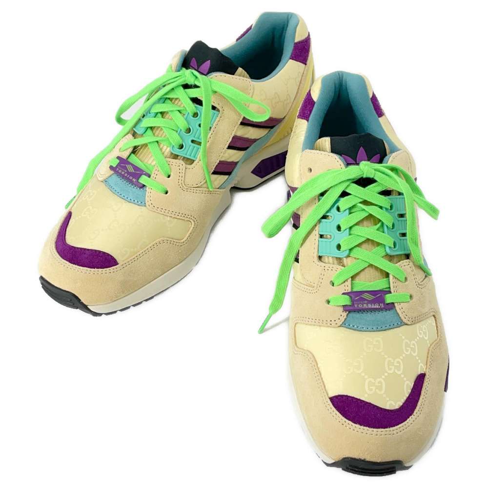 GUCCI adidas Men's ZX8000 Sneakers Beige/Purple/Blue 721936 Leather Nylon Size 9
