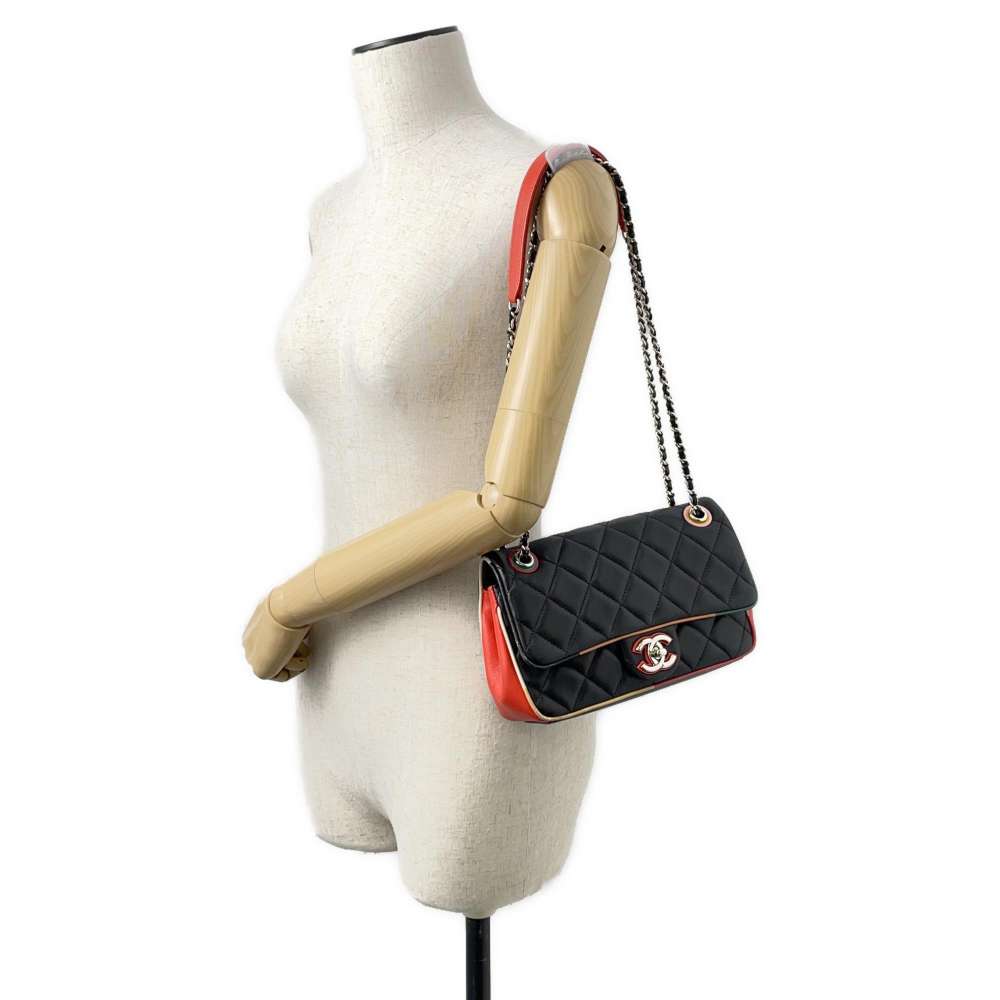 CHANEL Matelasse ChainShoulder Bag Black/Multicolor A93691 Lambskin Size 23