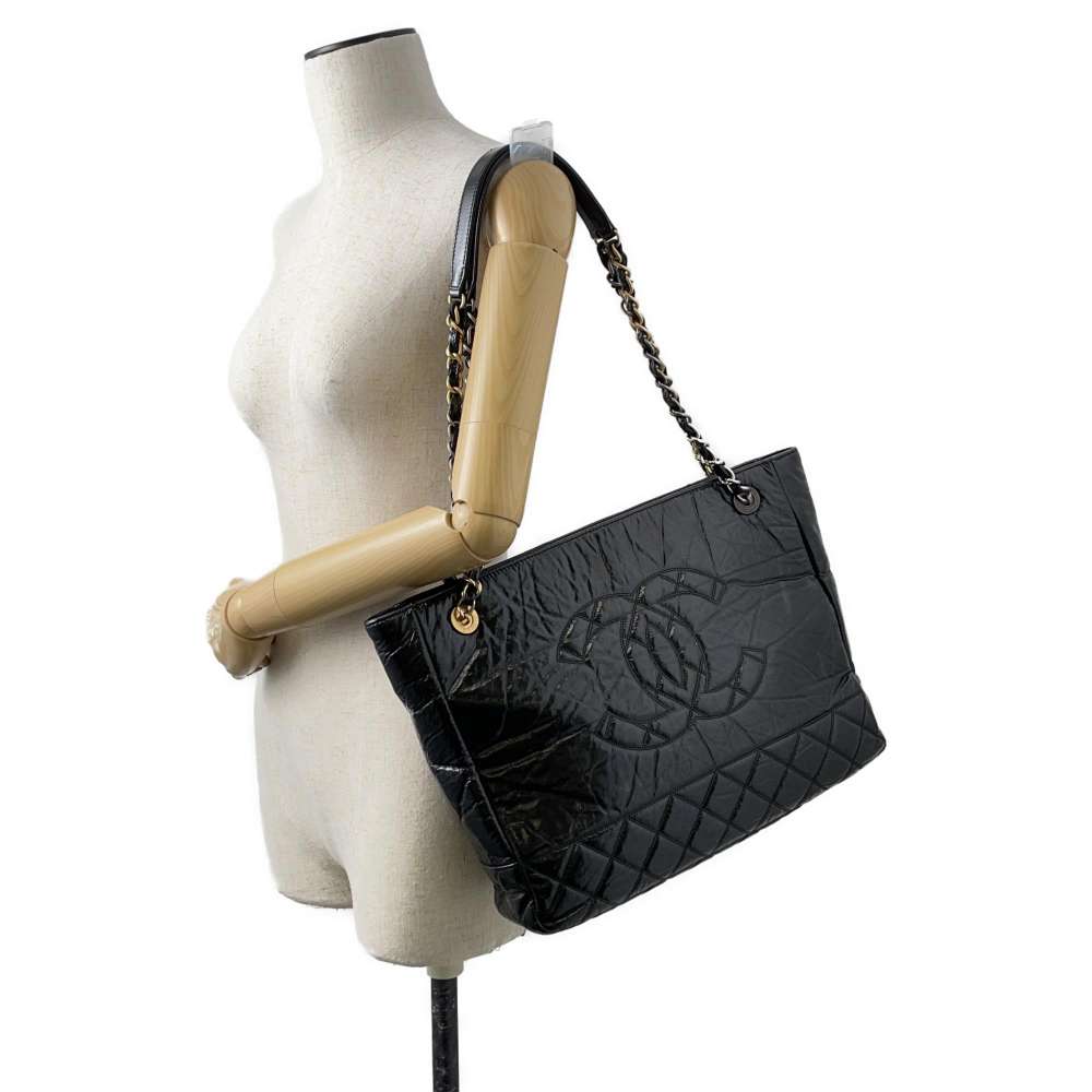 CHANEL CC Logo ShoulderTote Bag Black AS1875 Shiny Aged Calf Leather