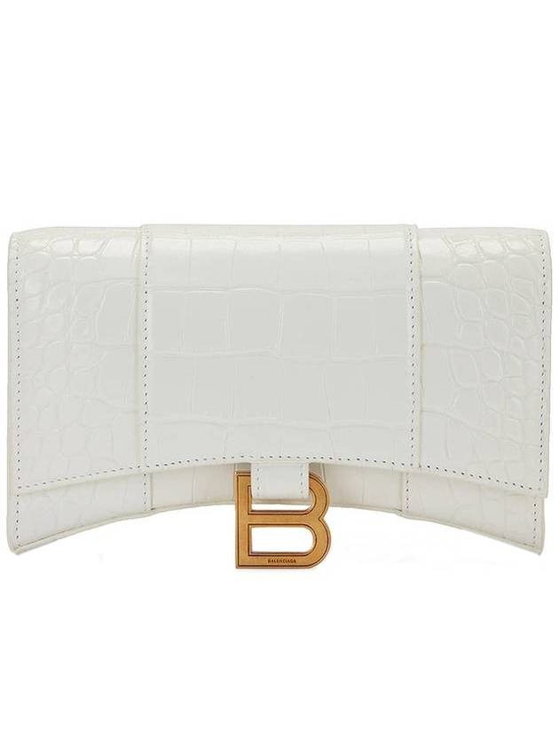 Luxury Balenciaga  Hourglass Chain Crocodile Embossed Calfskin Medium Wallet White
