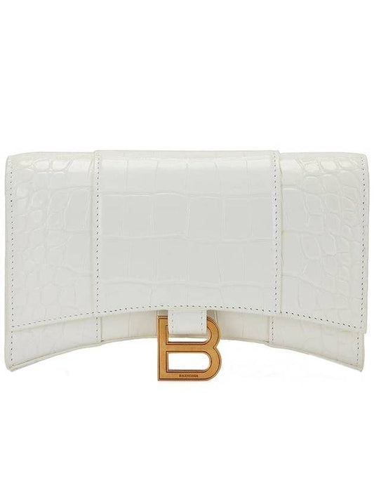 Luxury Balenciaga  Hourglass Chain Crocodile Embossed Calfskin Medium Wallet White