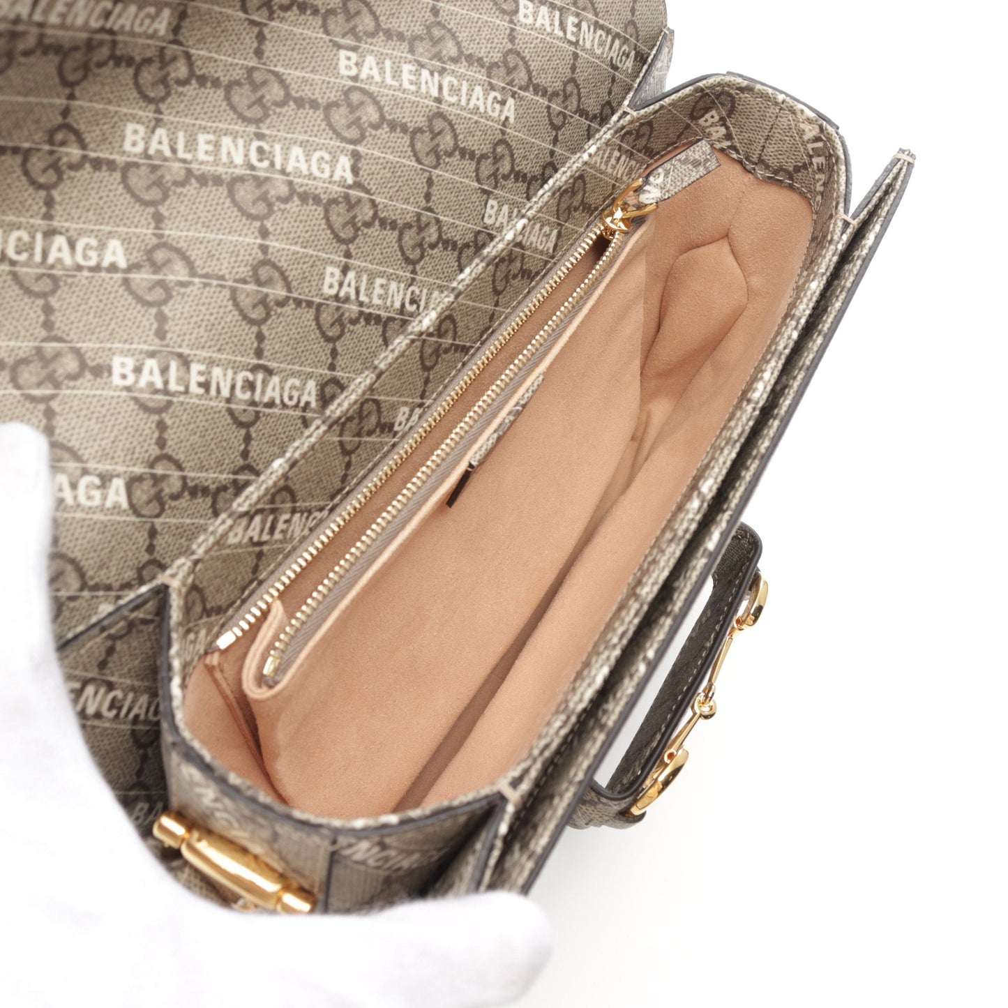 GUCCI GUCCI * Luxury Balenciaga  Horsebit 1955 Shoulder bag PVC Beige Dark brown White