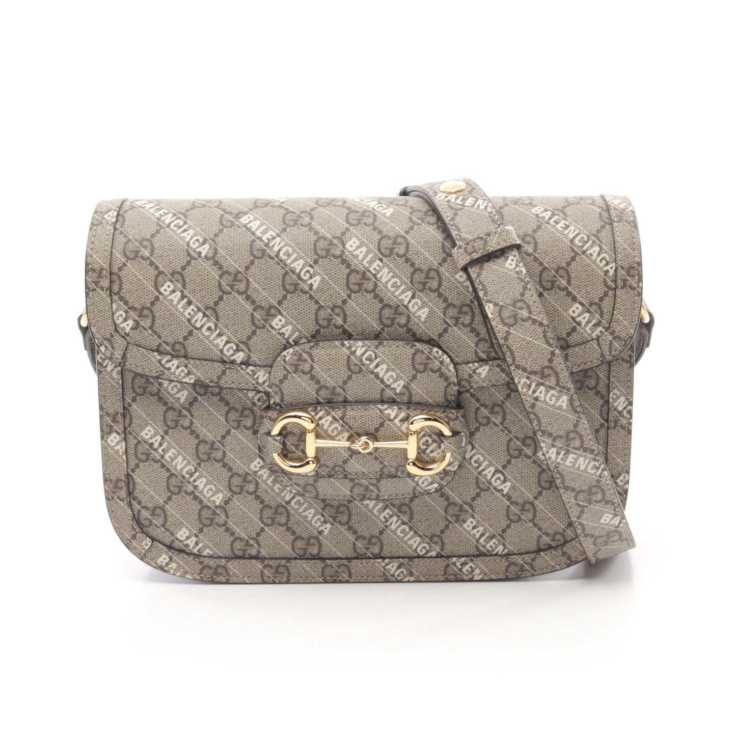 GUCCI GUCCI * Luxury Balenciaga  Horsebit 1955 Shoulder bag PVC Beige Dark brown White