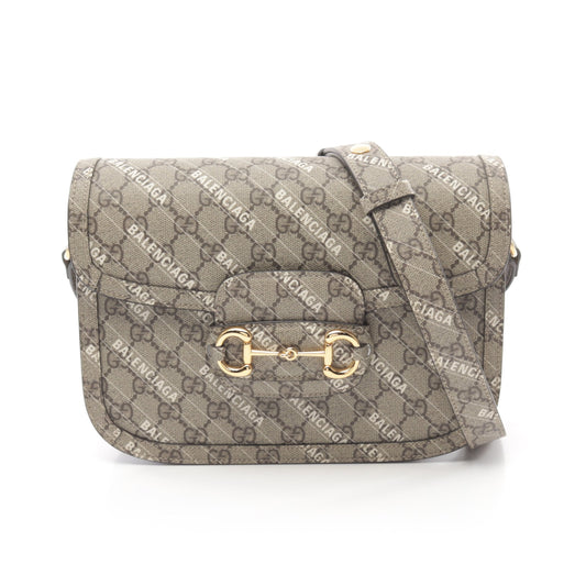 GUCCI GUCCI * Luxury Balenciaga  Horsebit 1955 Shoulder bag PVC Beige Dark brown White