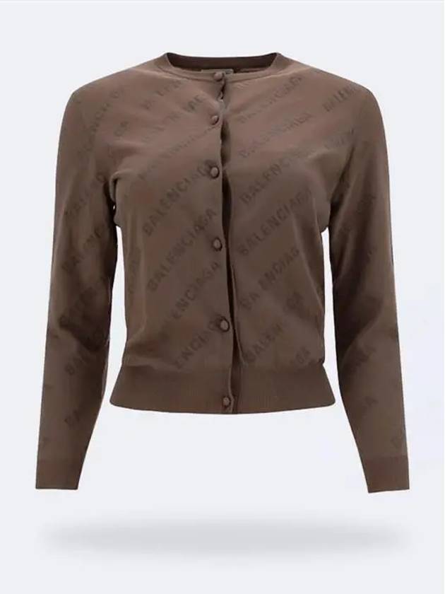 Luxury Balenciaga  All-Over Logo Print Cotton Crop Cardigan Beige