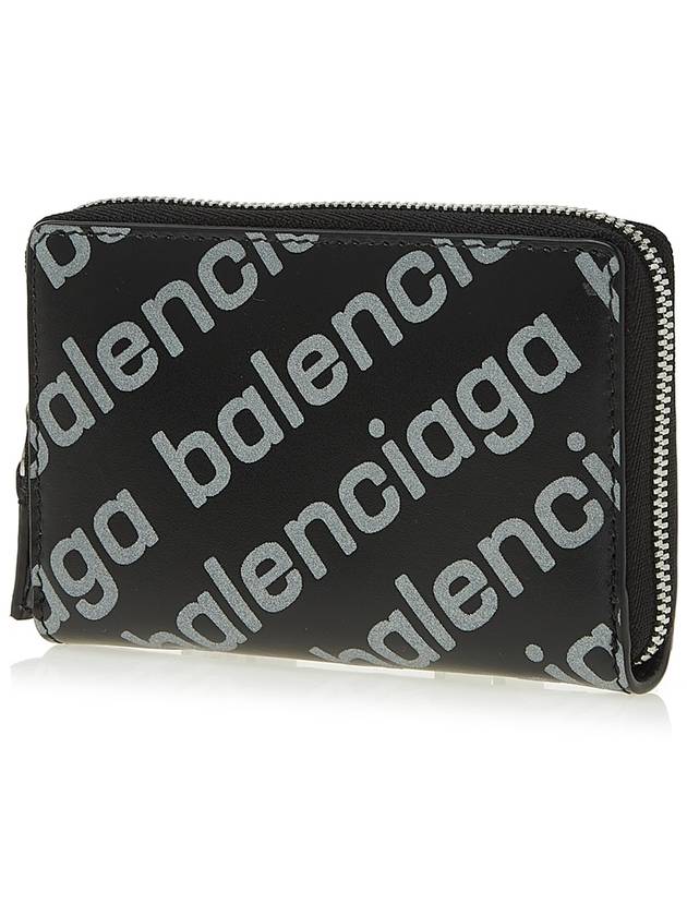 Luxury Balenciaga  All Over Logo Zip Around Half Wallet Black