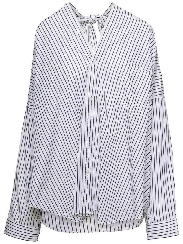 Luxury Balenciaga  Knotted Poplin Oversized Long Sleeve Shirt White Blue