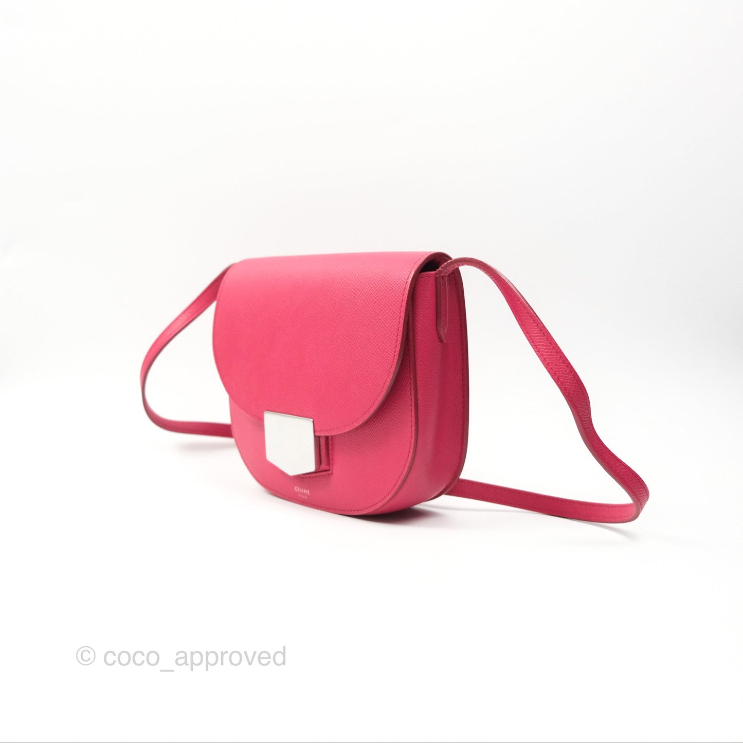 Celine Small Trotteur Crossbody Bag Grained Calfskin Dark Pink