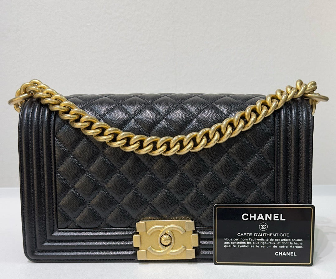 Chanel Medium Caviar Boy Bag Black GHW 27 holo card