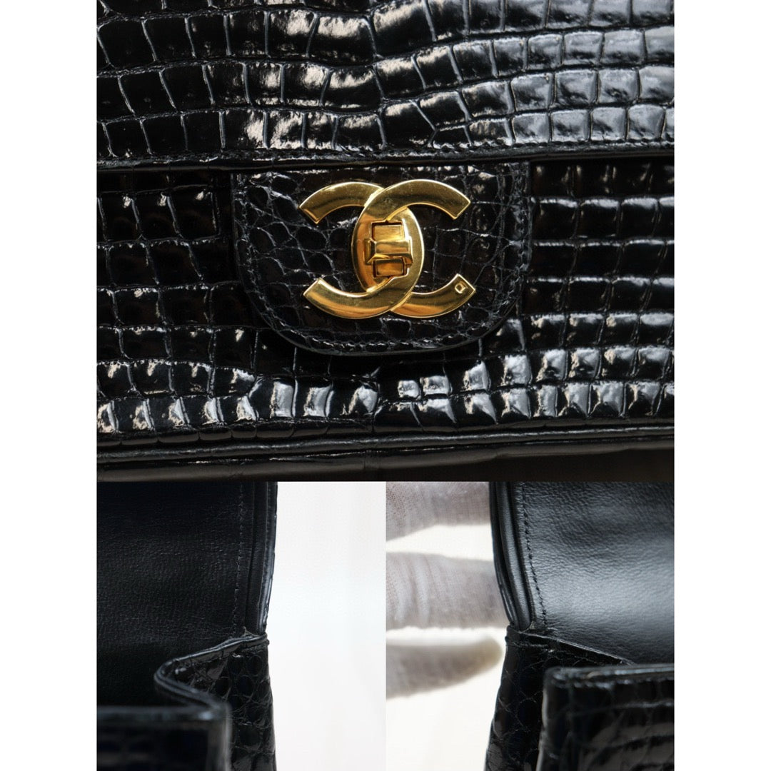 Very Good ( Rank A)｜ CHANEL Crocodile Skin Double Flap 26 Shoulder Bag Black ｜24121924