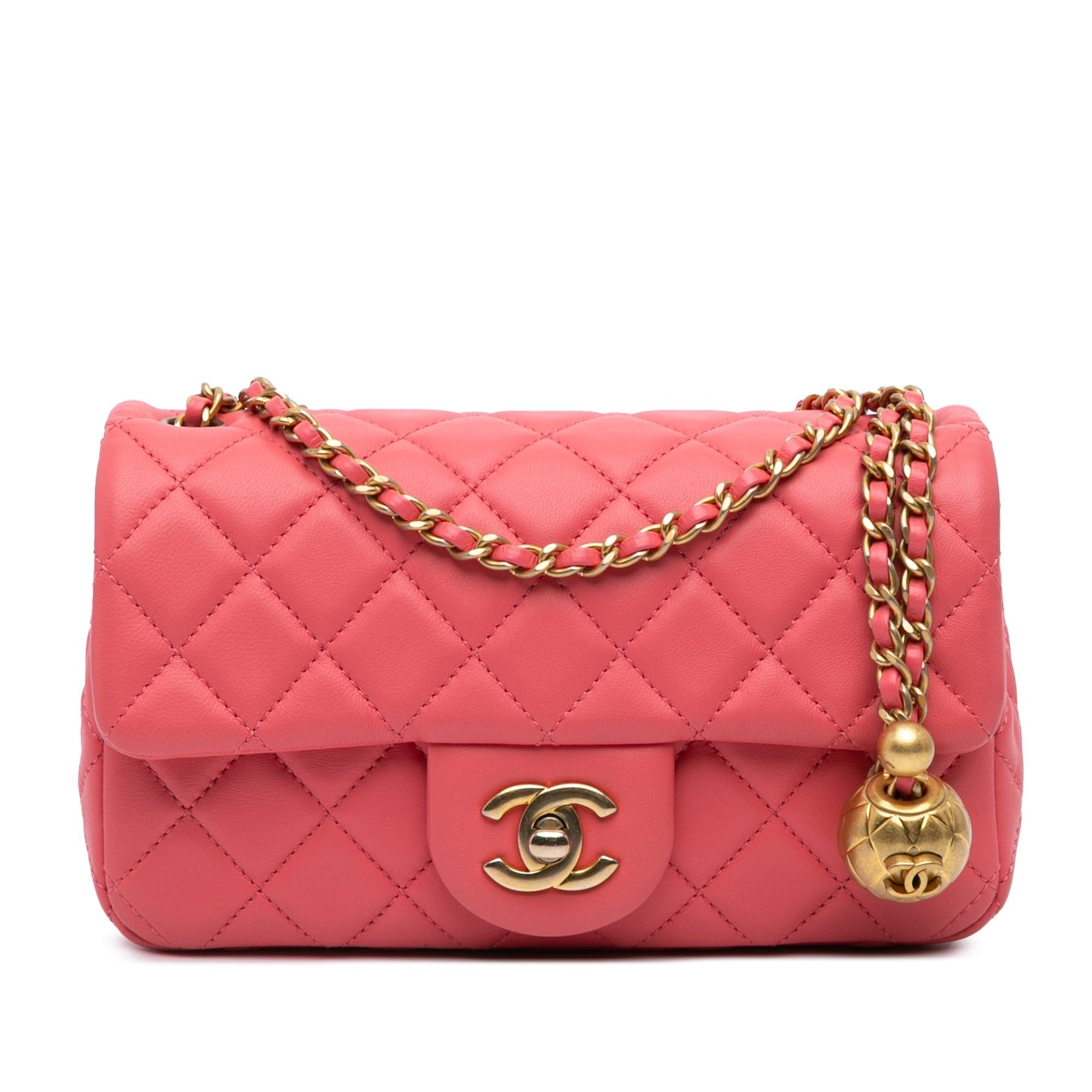Pink Chanel Mini Rectangular Lambskin Pearl Crush Flap Crossbody Bag