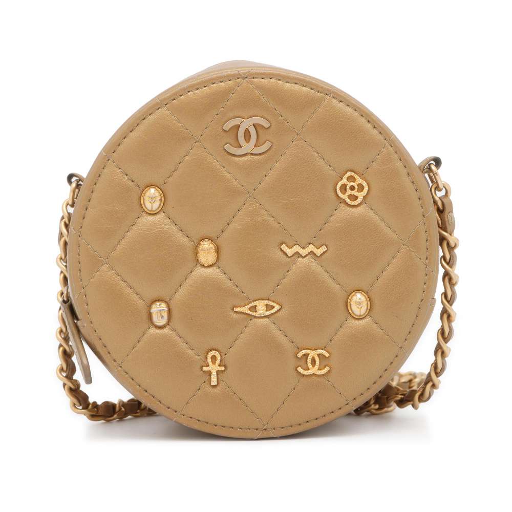 CHANEL Matelasse Round ChainShoulder Bag Gold Lambskin