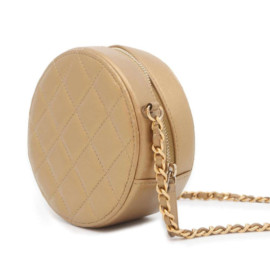 CHANEL Matelasse Round ChainShoulder Bag Gold Lambskin