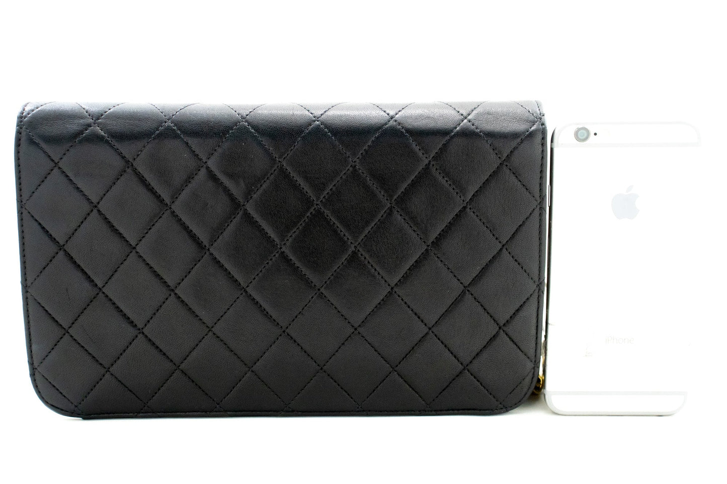 CHANEL Full Flap Chain Shoulder Bag Clutch Black Quilted Lambskin
