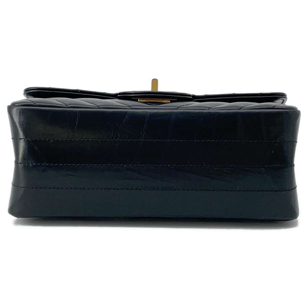 CHANEL 2.55 Chevron Single Flap ChainShoulder Bag Black Calf Leather