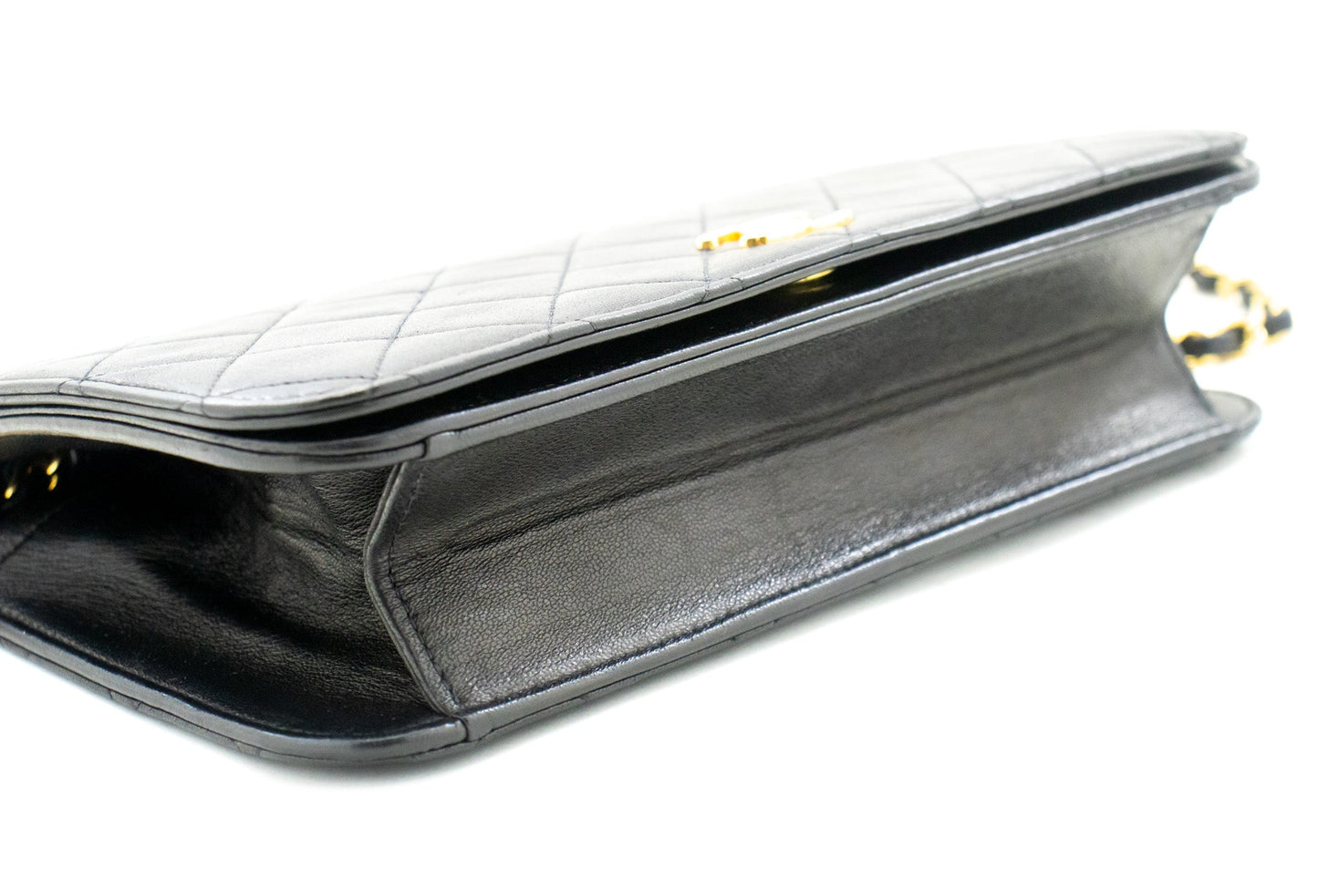 CHANEL Full Flap Chain Shoulder Bag Clutch Black Quilted Lambskin