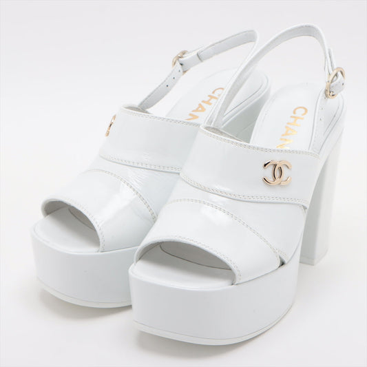 Chanel Coco 23AW Patent Leather Sandal 35C  White G45016 Crample