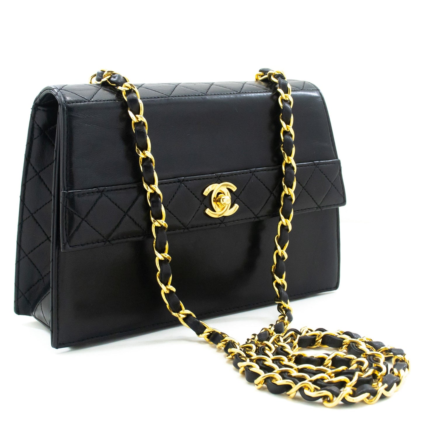 CHANEL Small Chain Shoulder Bag Black Quilted Single Flap Lambskin