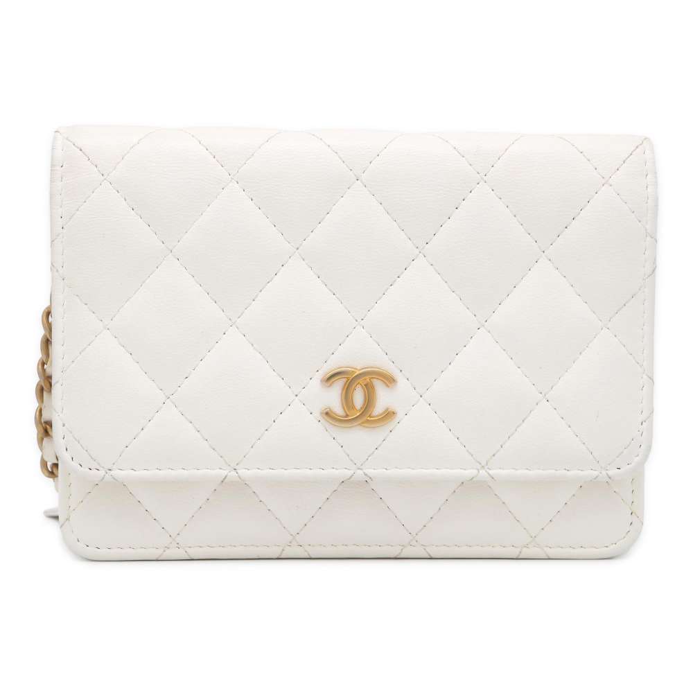 CHANEL Matelasse Chain Wallet Frill White Lambskin