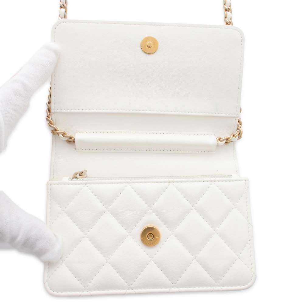 CHANEL Matelasse Chain Wallet Frill White Lambskin