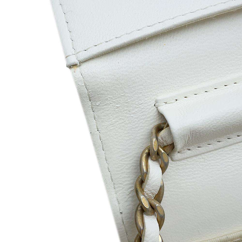 CHANEL Matelasse Chain Wallet Frill White Lambskin