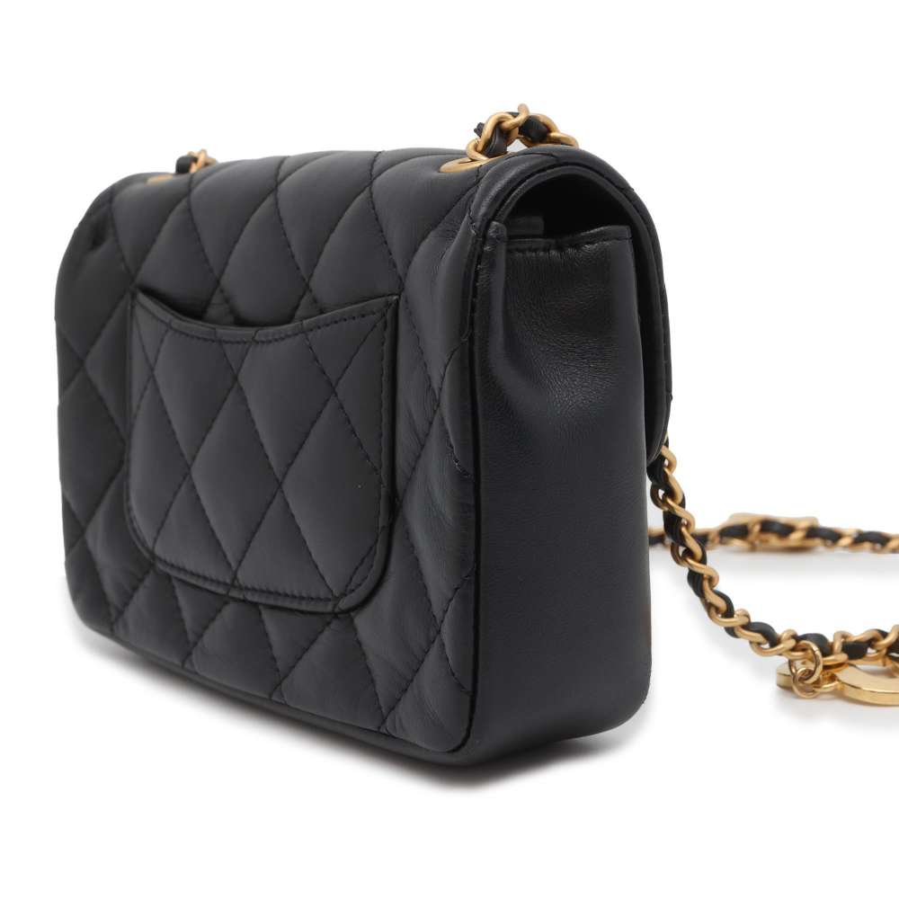 CHANEL Matelasse Heart Bag Charm Chain Shoulder Black AS3456 Lambskin