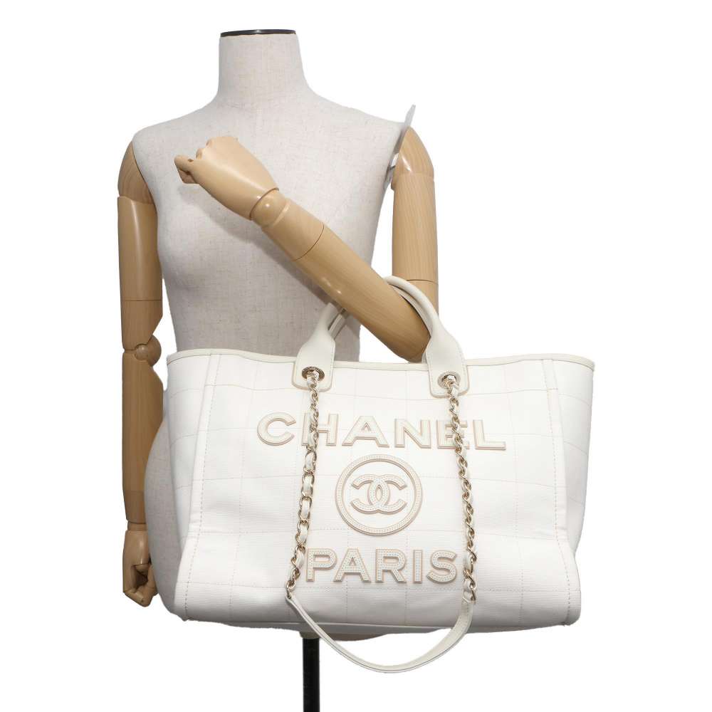 CHANEL Deauville 2wayChainTote Bag White A66941 Canvas Size Large
