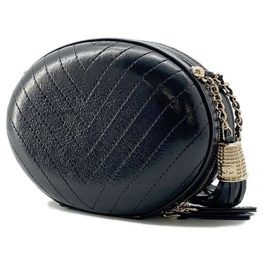 CHANEL Lapausa V Stitch ChainShoulder Black Leather