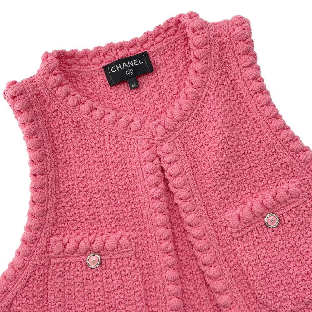 CHANEL COCO Button Gilet Knit Vest Size 34 Pink P72795 Cotton80% Nylon20%