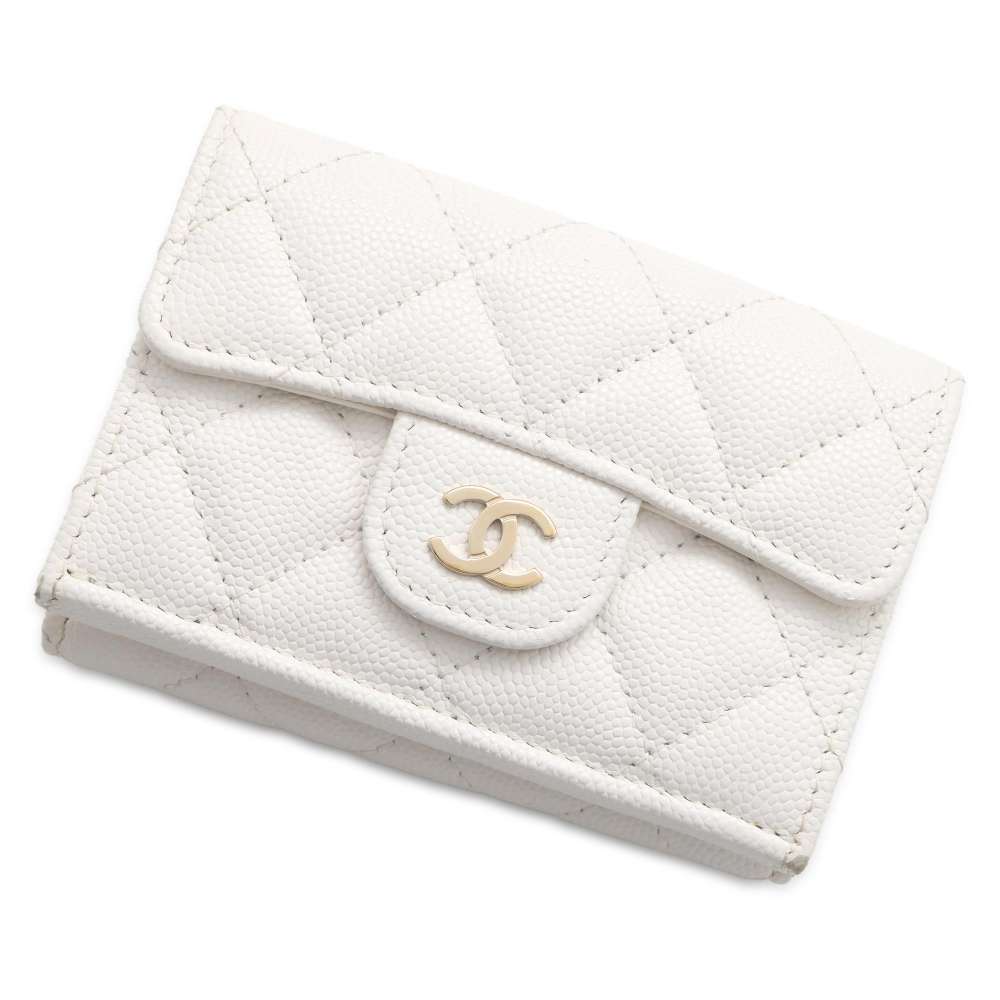 CHANEL Matelasse Tri-Fold Wallet White AP0230 Caviar Leather