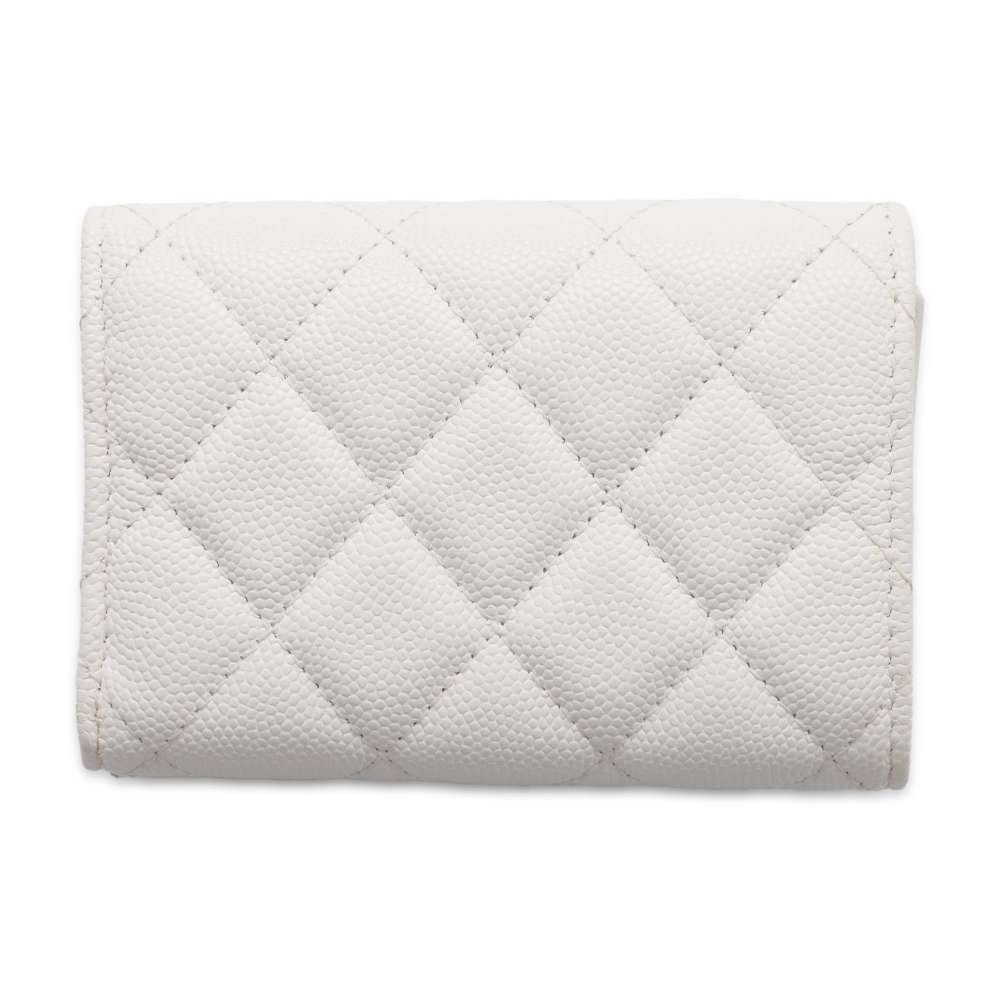 CHANEL Matelasse Tri-Fold Wallet White AP0230 Caviar Leather