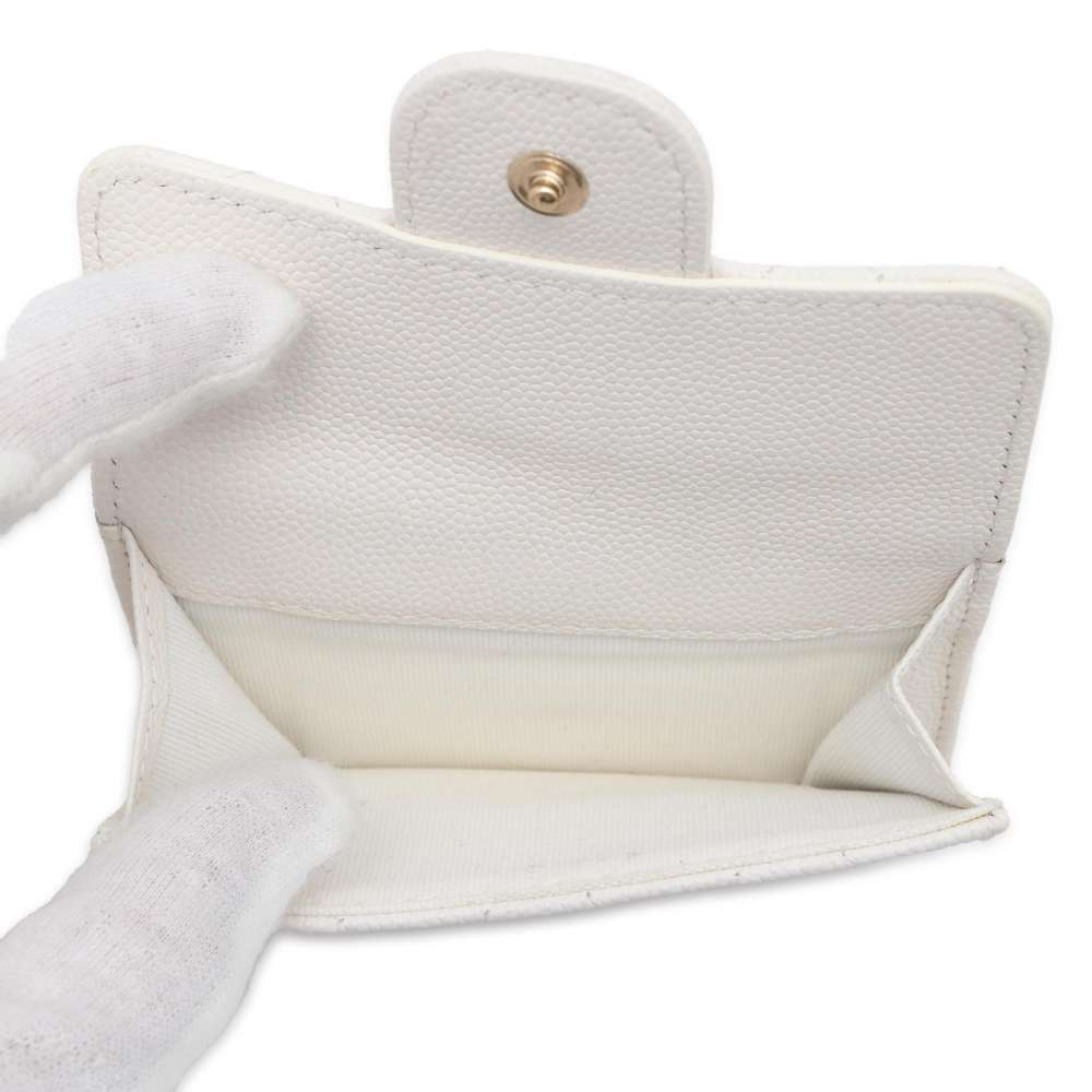 CHANEL Matelasse Tri-Fold Wallet White AP0230 Caviar Leather