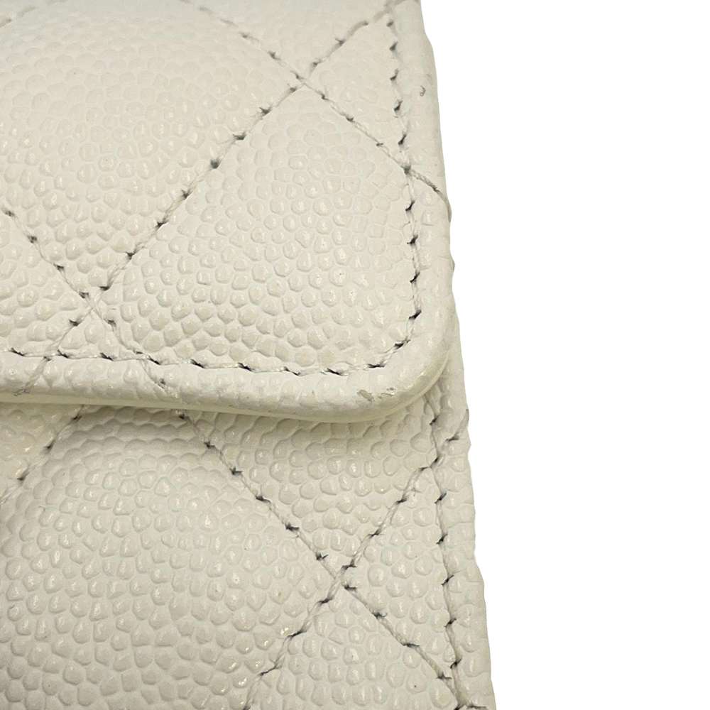 CHANEL Matelasse Tri-Fold Wallet White AP0230 Caviar Leather