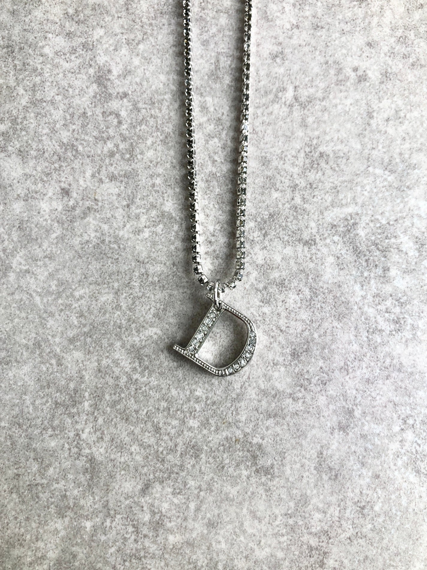 Christian Dior Logo Rhinestone Necklace Silver Vintage 2bv52f