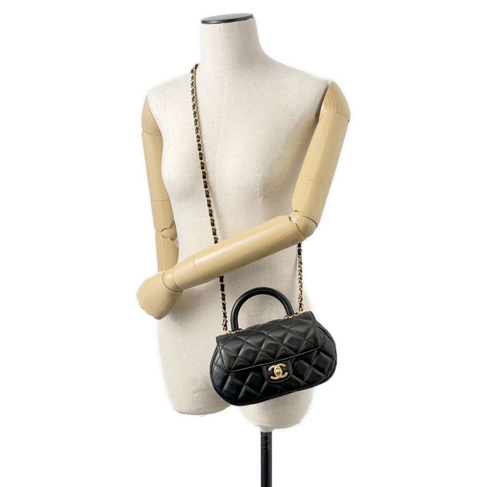 CHANEL Matelasse Top Handle ChainShoulder Bag Black AS4569 Lambskin