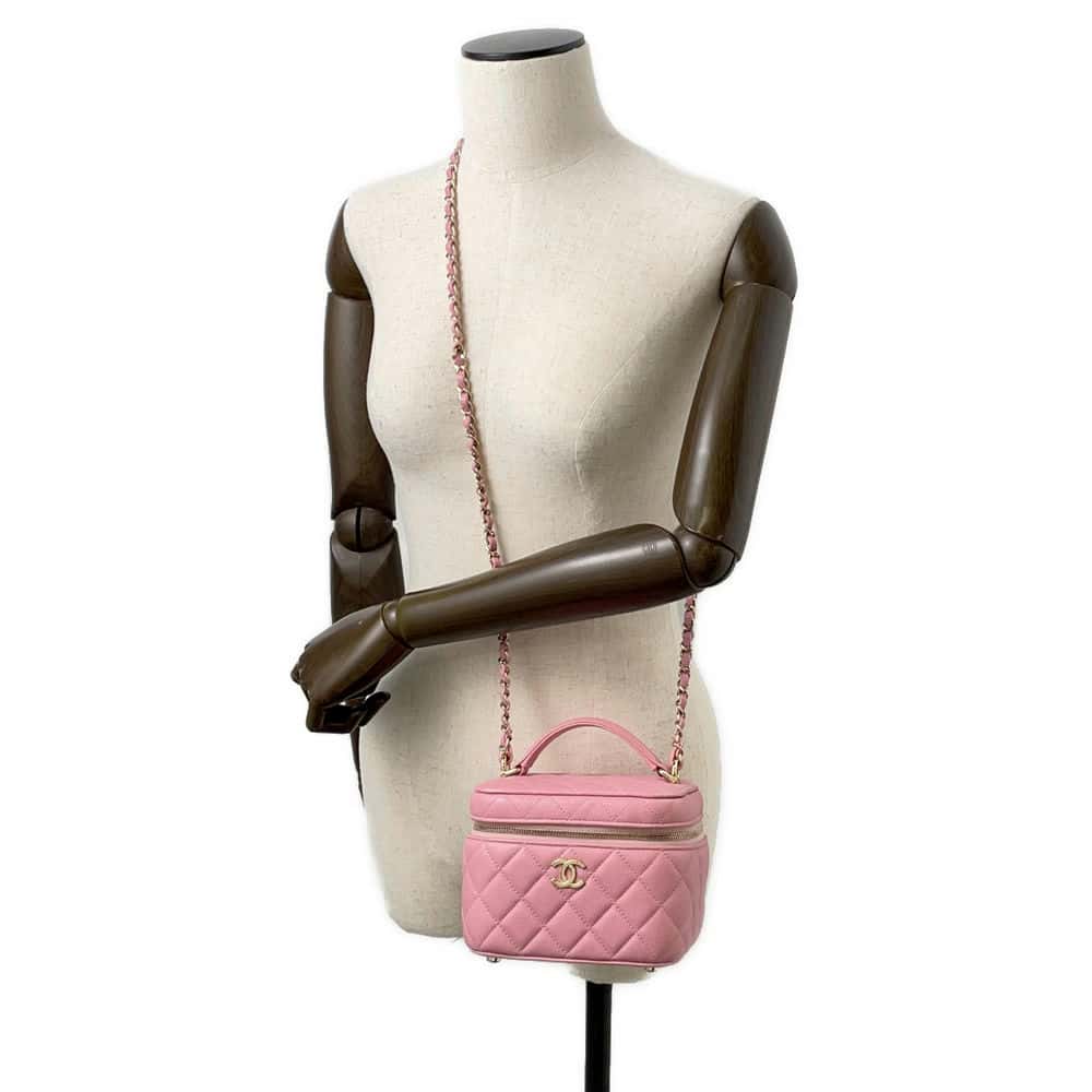 CHANEL Vanity ChainShoulder Bag Pink Caviar Leather