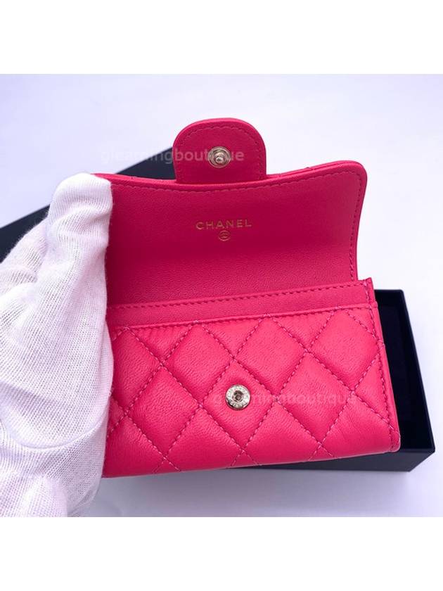 Gold Hardware CC Logo Classic Lambskin Flap Card Wallet Red Champagne Chanel