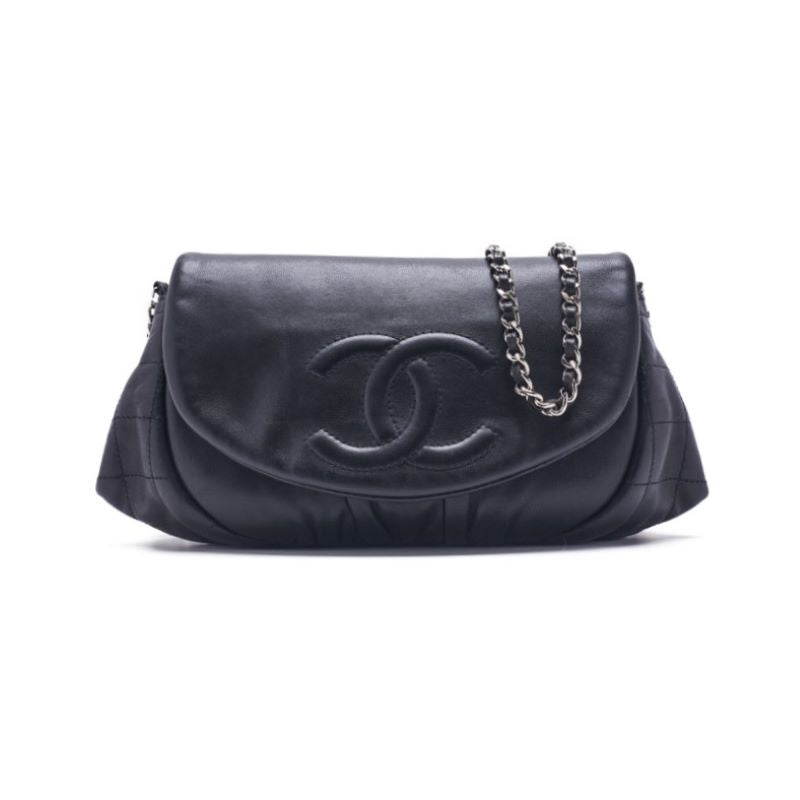 Chanel Coco Round Flap Chain Wallet  Black (Silver G )  Wallet