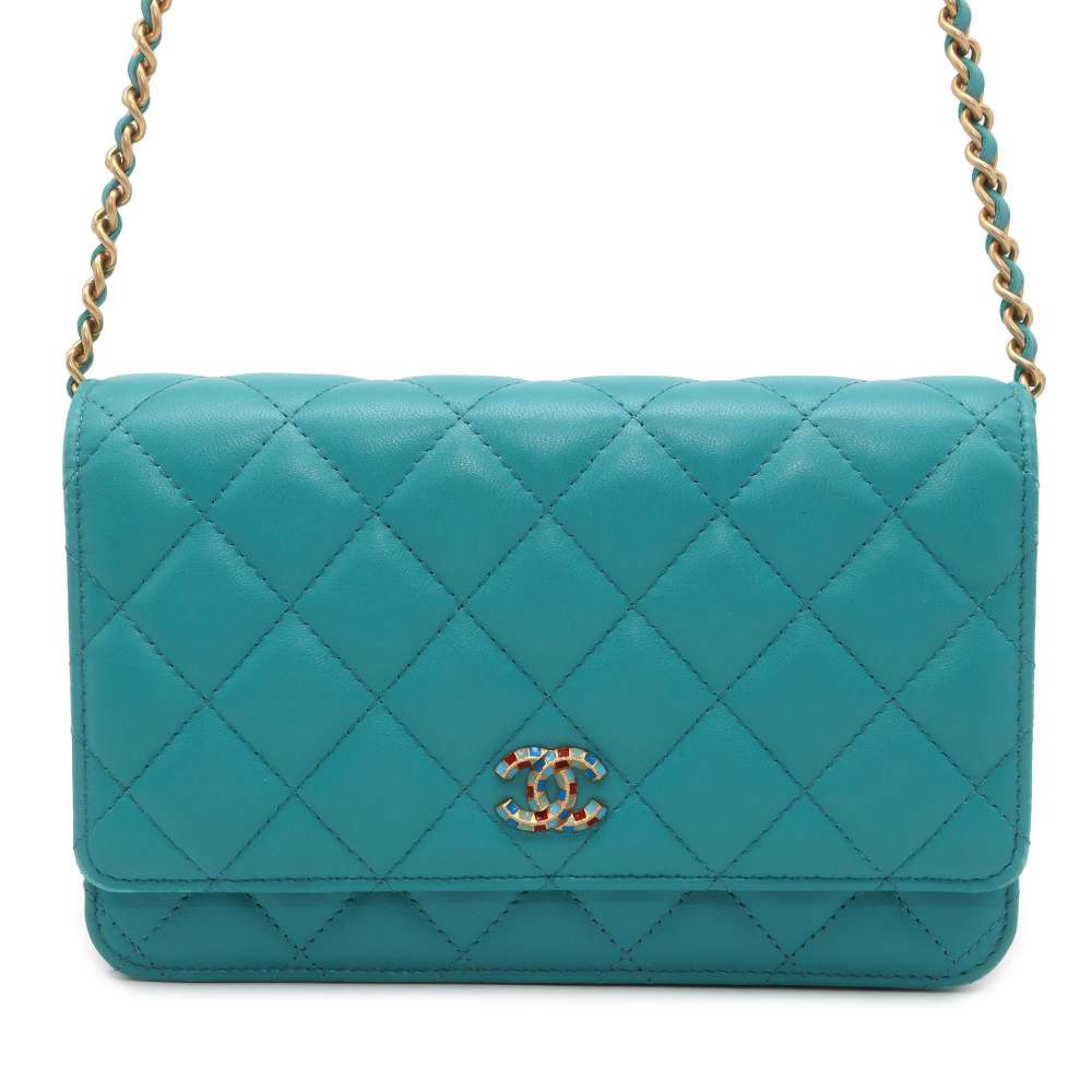 CHANEL Matelasse Chain wallet Light Blue A33814 Lambskin